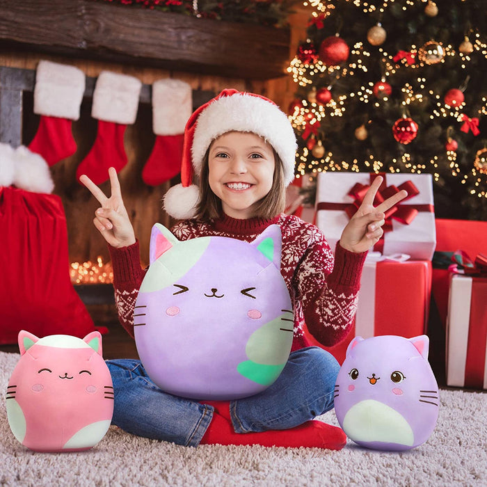 16'' and 8'' Cute Cat Plush Toys Stuffed Animal, 3 Pack Soft Kitten Plushies Toy Pillows Dolls Birthday Gift for Kids Girls Boys Throw Sleeping Hugging Pillow Sofa Cushion Home Decor