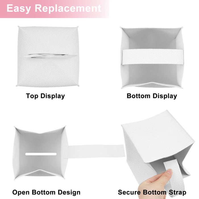 White Tissue Box Cover, PU Leather Square Tissue Box Holder for Living Room/Night Stands/Office/Car/Dining Table Home Decor