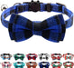 Breakaway Cat Collar with Cute Bow Tie and Bell, Plaid Patterns, 1 Pack Girl Boy Kitty Safety Collars, Blue