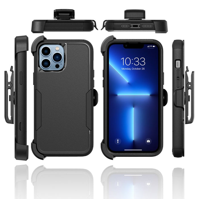 for Iphone 13 Pro Max/13 Pro/13/13 Mini Phone Case with Belt Clip Stand Shockproof Protective Case Hybrid Armor Cover, Black