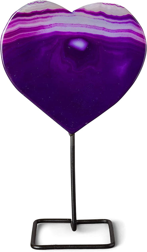 Purple Heart Agate Slice on Metal Stand - Agate Stone Home Decor - Display Healing Crystals