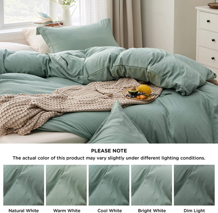 Bedsure Sage Green Duvet Cover Queen Size - Soft Prewashed Queen Duvet Cover Set, 3 Pieces, 1 Duvet Cover 90X90 Inches with Zipper Closure and 2 Pillow Shams