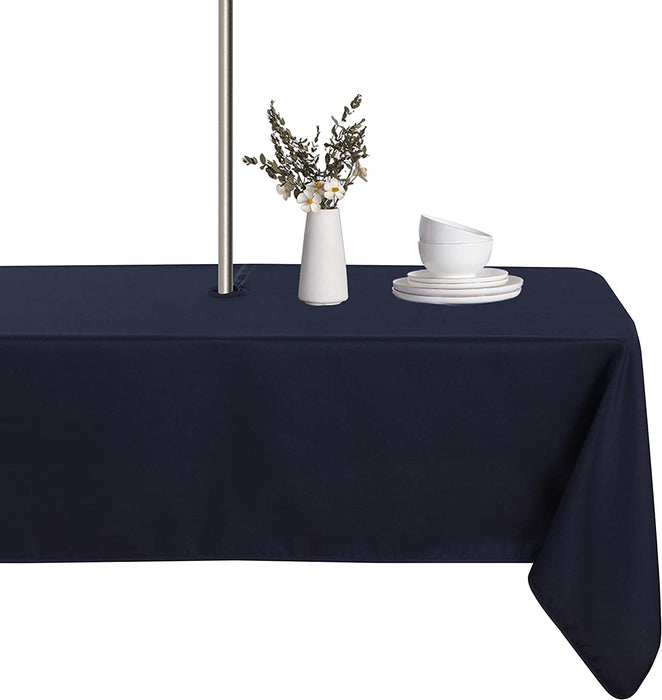 Outdoor and Indoor Tablecloth - Washable Waterproof Wrinkle Free Table Cloth with Zipper and Umbrella Hole for Spring/ Summer/ Party/ Picnic/ BBQS/ Patio (Round 60 Inch, Grey)