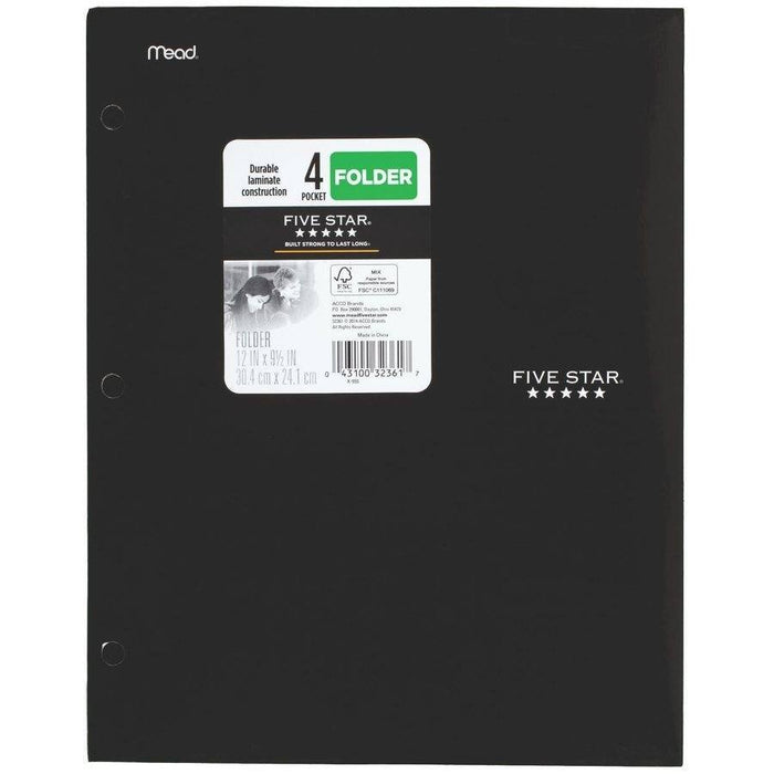 Five Star 4-Pocket Paper Folder, 12" X 9.5" , Black (33601)