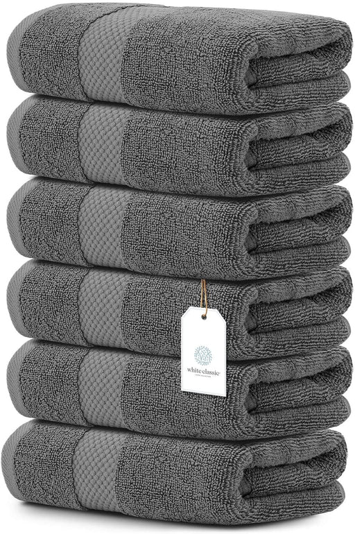 Luxury Grey Hand Towels - Soft Cotton Absorbent Hotel Towel 6-Pack