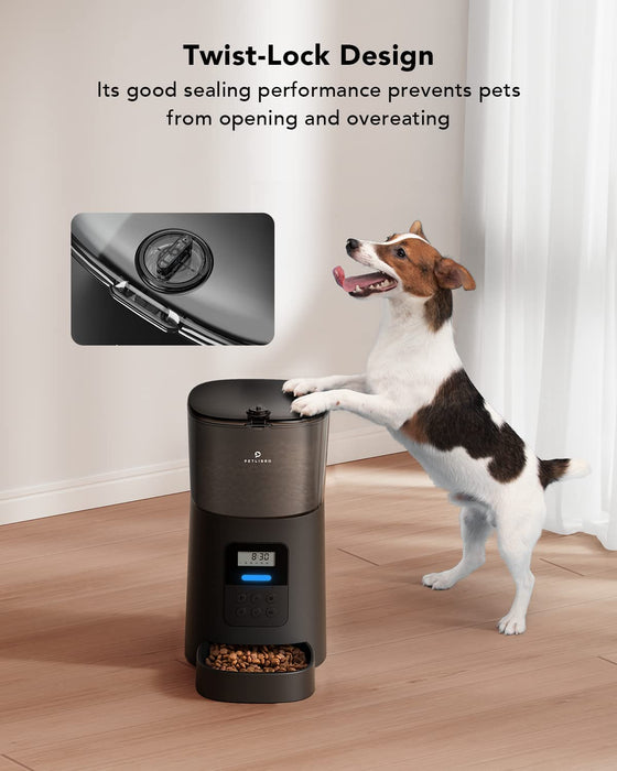 Automatic Dog Feeder, 6L Dog Food Dispenser with Twist Lock Lid, Timed Dog Feeder with Clog-Free Design & Low Food LED Indication, up to 50 Portion 6 Meals Daily for Dogs Cats Pets