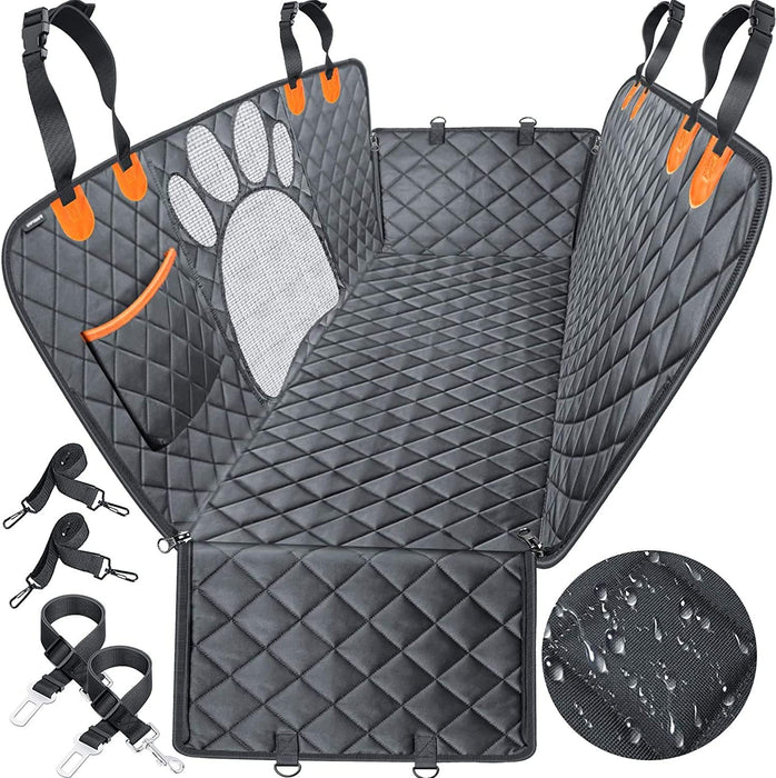 Upgraded Dog Seat Covers with Mesh Visual Window 100% Waterproof Dog Car Seat Cover Nonslip Pet Seat Cover for Back Seat with Storage Pockets, Washable Dog Hammock for Cars Trucks and Suvs