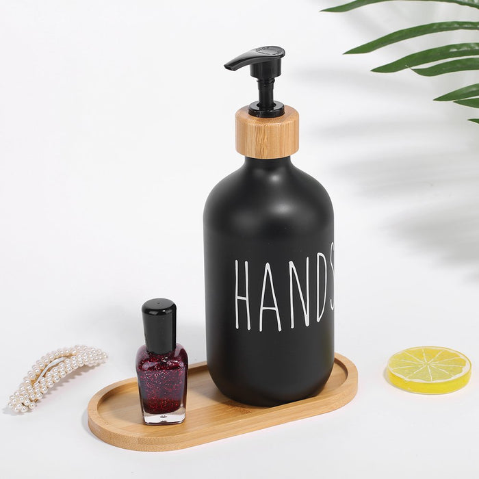 Dish Soap Dispenser and Hand Soap Dispenser with Bamboo Pump and Tray 16 Oz Matte Black Soap Dispenser Set for Kitchen