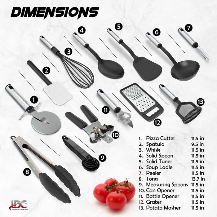 Lux Decor Collection 23 Piece Kitchen Utensils Set - Nylon and Stainless Steel Cooking Utensils Set - Black Utensil Kitchen Starter Set