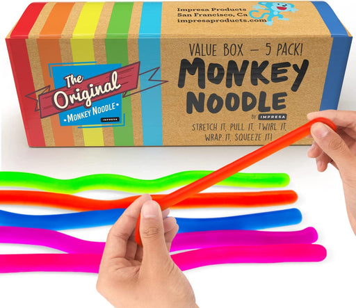 Impresa - 5 Pack Original Stretchy Fidget Sensory Toys for Kids and Adults - Monkey Noodles - Stretches from 12 Inches to 8 Feet (Bpa/Phthalate/Latex-Free)