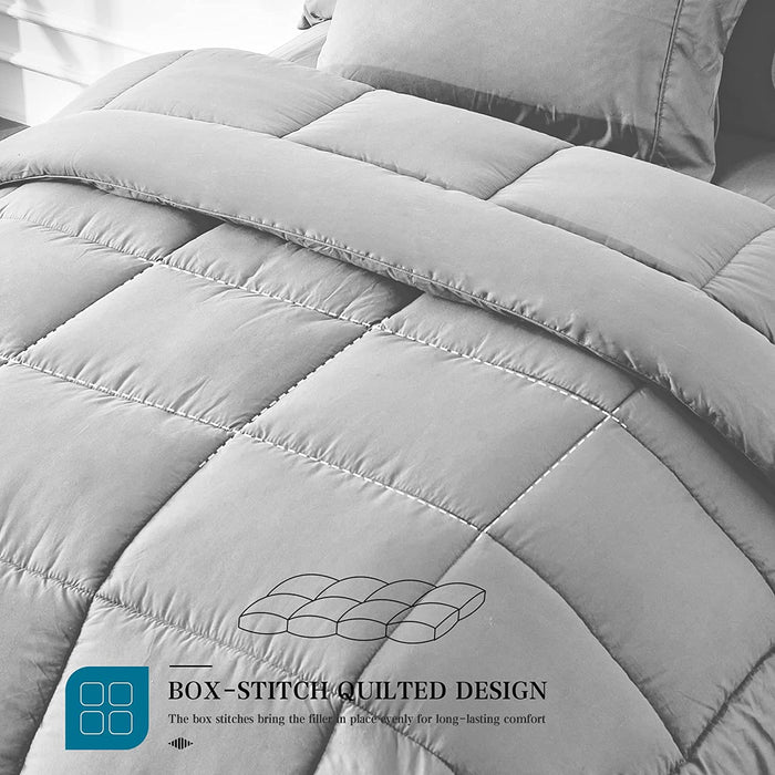 Full Size 7 Pieces Bed in a Bag Bedding Set - Lightweight Light Grey Comforter Set, All Season Ultra Soft down Alternative Bedding Comforter Set with Comforter, Pillowcase, Flat Sheet, Fitted Sheet