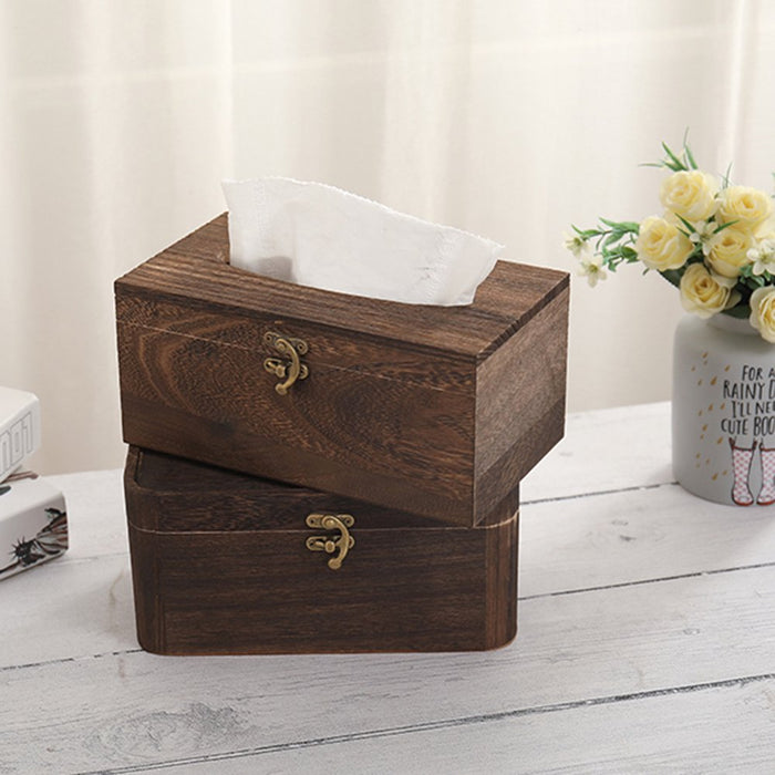 Square Bamboo Wood Facial Tissue Paper Box Cover Holder for Bathroom Vanity Counter Tops, Bedroom Dressers, Night Stands, Home Office Desks, Tables - Espresso Brown