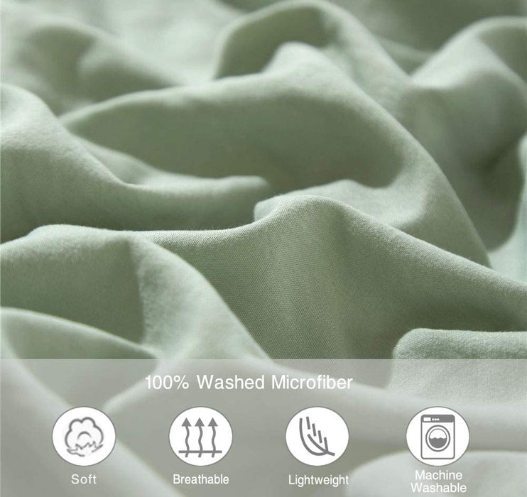 Comforter Set Queen Size Pom, 3 Piece Boho Bed Set, All Season Farmhouse Microfiber down Alternative Bedding Comforter with 2 Pillow Shams, Solid Sage Green Pompom