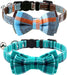 Breakaway Cat Collar with Cute Bow Tie and Bell, Plaid Patterns, 1 Pack Girl Boy Kitty Safety Collars, Blue