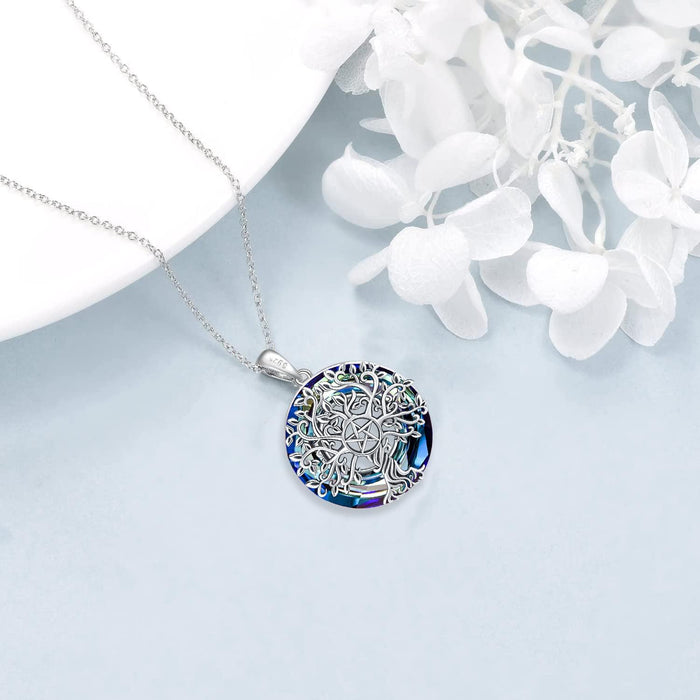 Tree of Life Necklace for Women S925 Sterling Silver Abalone Shell/Crystal/Moonstone Celtic Family Tree Pendant Anniversary Birthday Gift for Mom Grandma Tree Jewelry Gifts for Her