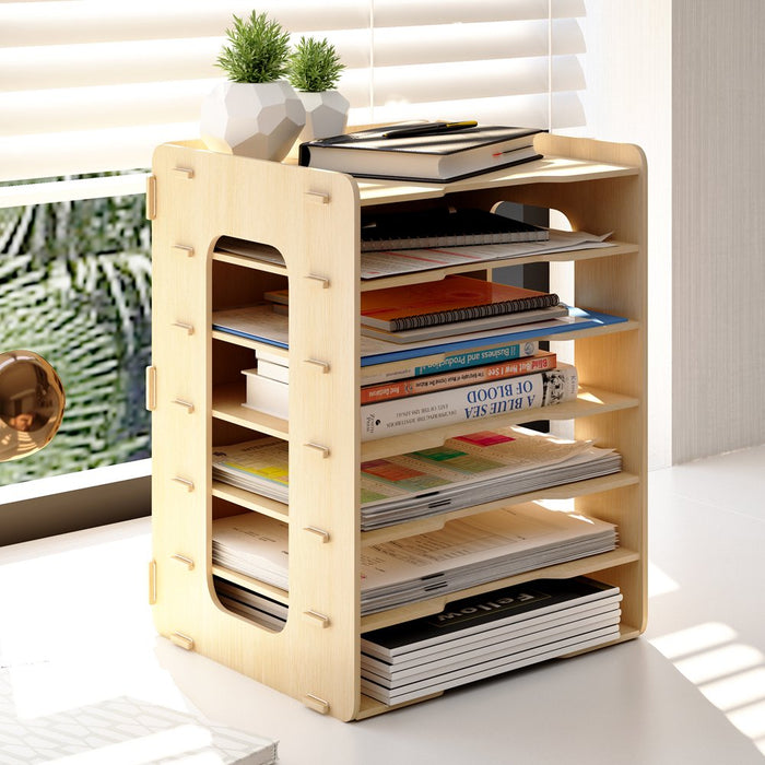 7 Tier Wood Office Paper Organizer for Desk Desktop File Holder Desk Letter Tray & A4 Paper Holder Document Storage