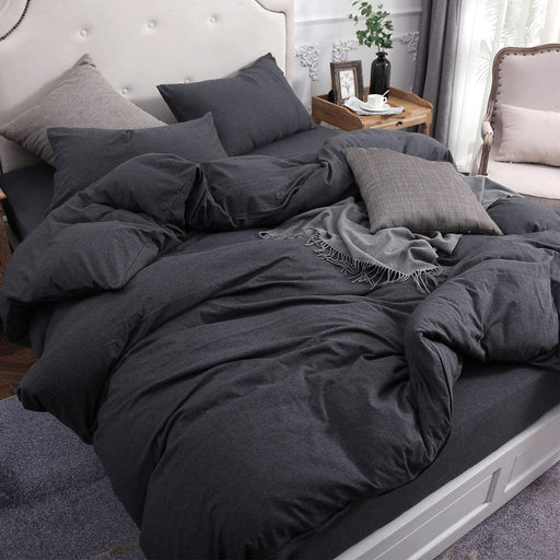 Jersey Knit Duvet Cover Set 100% T-Shirt Cotton Super Soft Comfy 3Pc Bedding Set with Zipper Closure (Heather Charcoal Grey, King)