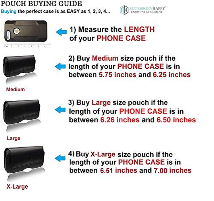 Premium Horizontal Leather Cell Phone Belt Pouch, Compatible with 6.5" to 7" PHONE or CASE Holster Clip Fits Otterbox Defender Case/Battery Case/Extra Big Case on (X-Large)