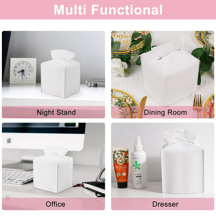 White Tissue Box Cover, PU Leather Square Tissue Box Holder for Living Room/Night Stands/Office/Car/Dining Table Home Decor