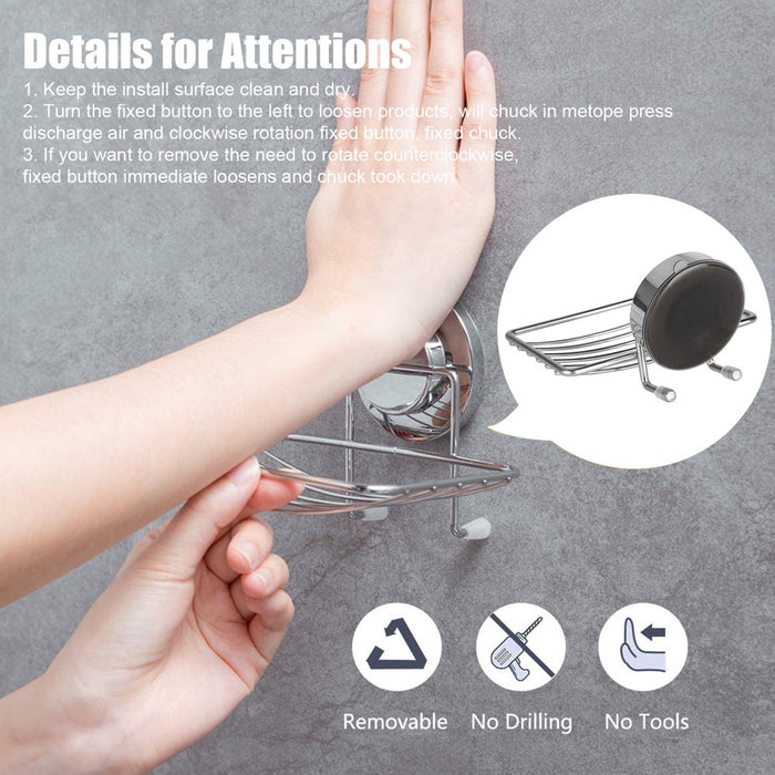 Eeekit Powerful Vacuum Suction Cup Mounted Soap Dish, Waterproof Soap Tray Bar Soap Basket, Strong Rustproof Stainless Steel Wall Mounted Soap Saver Sponge Holder for Bathroom & Kitchen Sink, No Drilling (3 Pack)