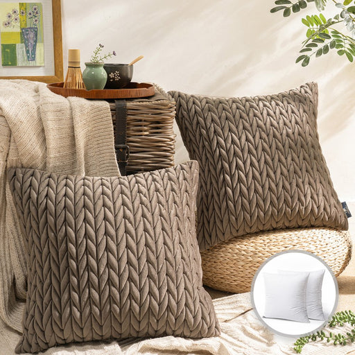 18" X 18" Modern, Luxury Brown Chevron Velvet, Polyester Throw Pillow , ( 2 Count)