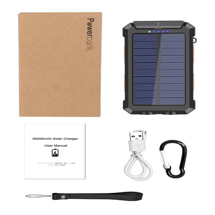 Durecopow 30000Mah Solar Charger for Cell Phone Iphone, Portable Solar Power Bank with Dual 5V USB Ports, 2 Led Light Flashlight, Compass Battery Pack for Outdoor Camping Hiking (Orange)