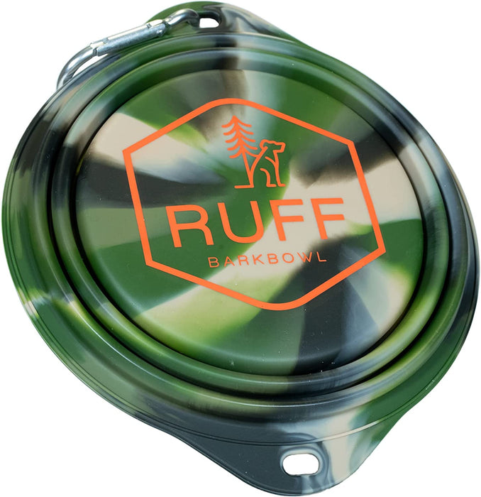 Ruff Products Barkbowl (800Ml) - Collapsible Dog Bowl (Camo) Premium Quality, Platinum-Cured Food Grade Silicone, No Plastic Rim, Food Safe, Large Travel Bowl