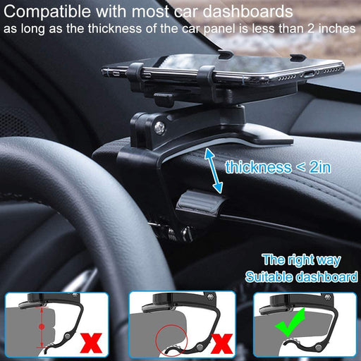 Car Phone Mount, Cell Phone Holder for Car 360 Degree Rotation Dashboard Clip Mount Car Phone Stand Compatible for Iphone 11/ 12 Pro Samsung Galaxy