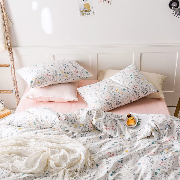 MICBRIDAL Reversible Floral Duvet Cover Queen Soft 100% Cotton Bedding Set Garden Floral Bedding Set Full 3 Pcs Garden Style Floral Comforter Cover for Girls Women