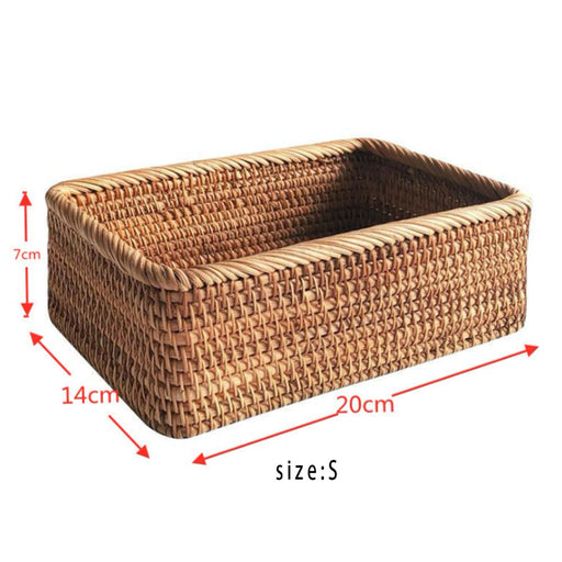Hand-Woven Rectangular Rattan Wicker Basket Kitchen Household Tools-S