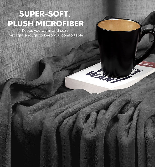 Fleece Blanket Queen Size Grey 300GSM Luxury Bed Blanket Anti-Static Fuzzy Soft Blanket Microfiber (90X90 Inches)
