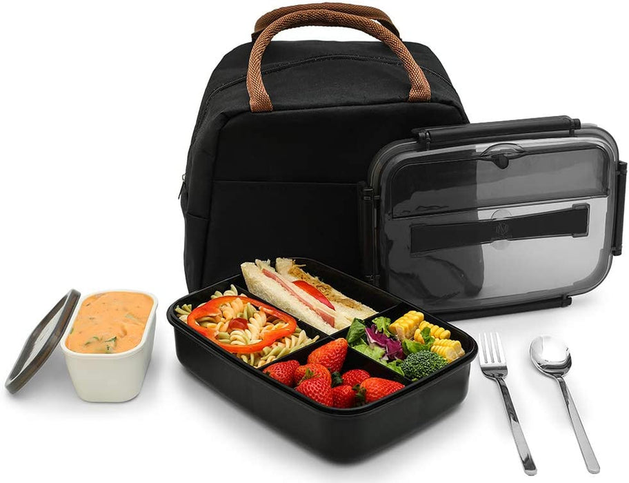Bento Lunch Box Leak-Proof Eco-Friendly Bento Box Food Storage Containers with Sauce Jar and Stainless Spoon&Fork for Adults Women Men Kids