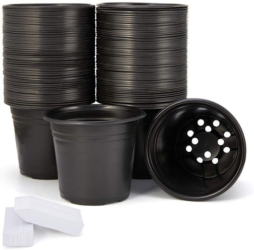 100-Pack 0.5 Gallon Plant Nursery Pots, Plastic Pots for Flower Seedling, Flower Plant Container Seed Starting Pot, Come with 100 Pcs Plant Labels