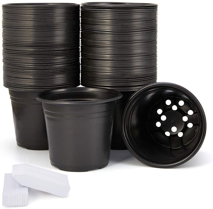 100-Pack 0.5 Gallon Plant Nursery Pots, Plastic Pots for Flower Seedling, Flower Plant Container Seed Starting Pot, Come with 100 Pcs Plant Labels