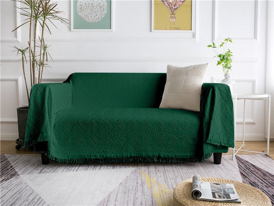 Cotton Geometrical Sofa Cover, Sectional Couch Covers for 1 Cushion Couch Couch Cover Living Room Throws Blankets Sofa Slipcovers, Furniture Protector for Pets (Medium, 71" X 91", Green)