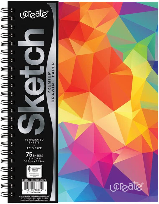 Ucreate Poly Cover Sketch Book, Heavyweight, 9" X 12", Black, 75 Sheets