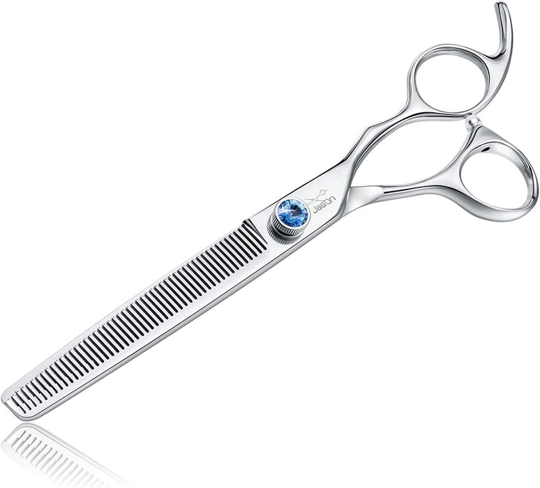 7.5" 56-Tooth Blending Dogs Grooming Scissors Cats Thinning Shears Pets Blender Thinner Trimming Texturizing Kit with Offset Handle Blue Jewelled Screw (7.5 Inch)