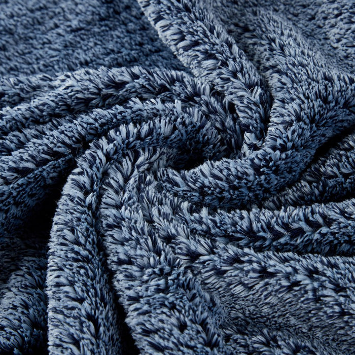 Melange Waffle Texture with Velvet Plush Fleece Dual Layer Reversible Throw Blanket, 50" X 60", Navy and Blue