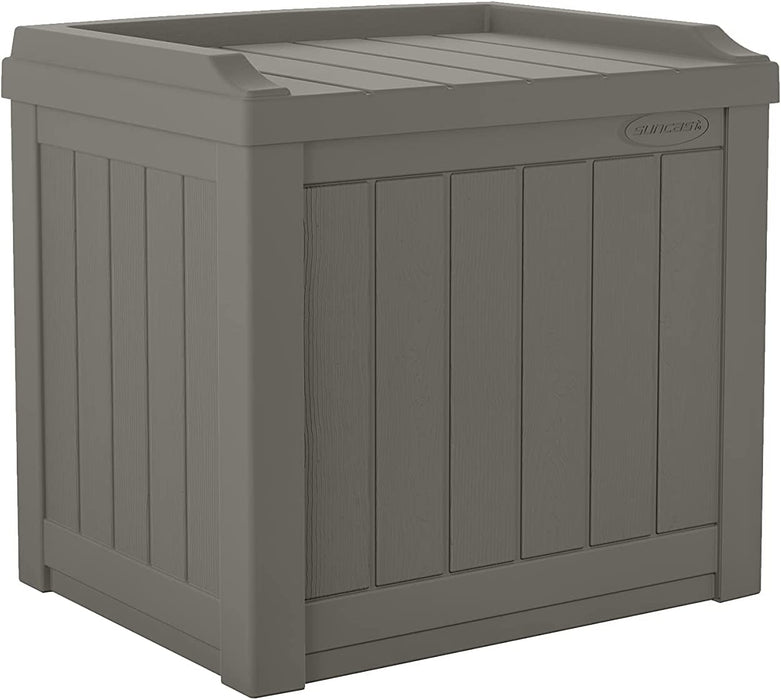 22-Gallon Small Deck Box - Lightweight Resin Indoor/Outdoor Storage Container and Seat for Patio Cushions and Gardening Tools - Store Items on Garage, Yard - Stone Gray