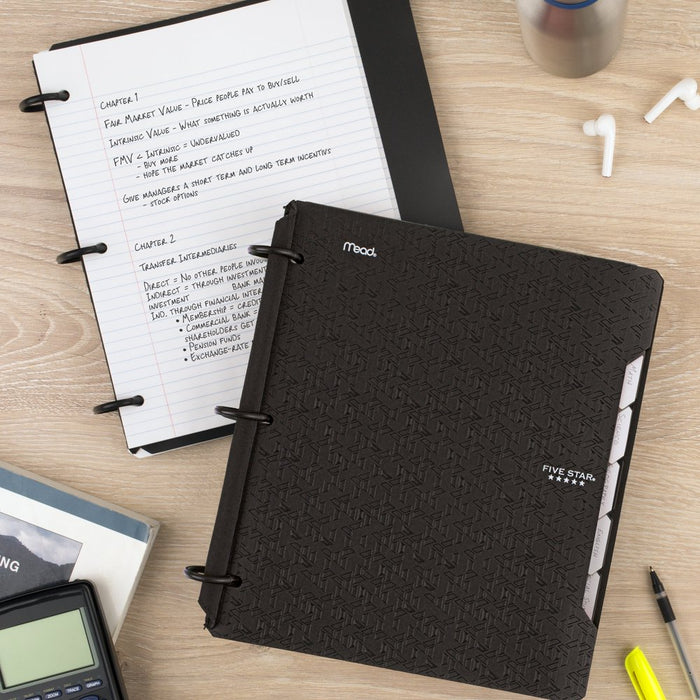 Five Star Flex Hybrid Notebinder, 1" round Rings, Notepocket, Techlock, Black (293280A-WMT22)
