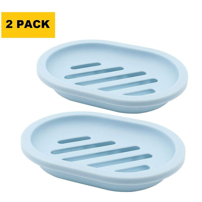 2-Pack Soap Dish with Drain, Soap Holder, Soap Saver, Easy Cleaning, Dry, Stop Mushy Soap (Blue)