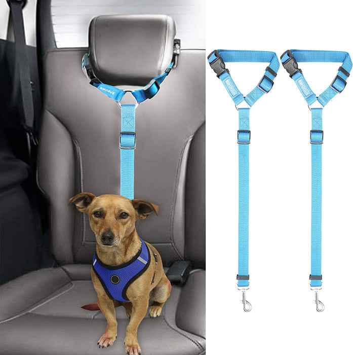 2 Packs Dog Cat Safety Seat Belt Strap Car Headrest Restraint Adjustable Nylon Fabric Dog Restraints Vehicle Seatbelts Harness