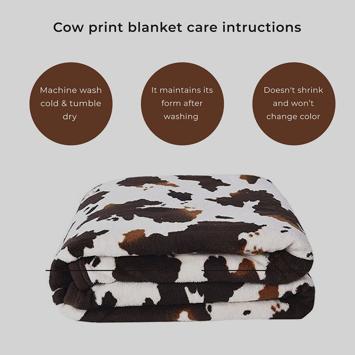 Homesmart Brown Cow Print Throw Blanket Warm and Cozy Coral Fleece Animal Print