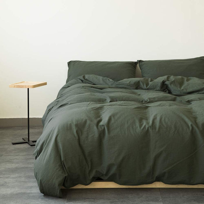 Dark Green Duvet Cover Soft Washed Cotton Bedding Collection for Adults Queen Bed Quilt Cover Solid Color Simple Bedroom Set Breathable and Comfortable