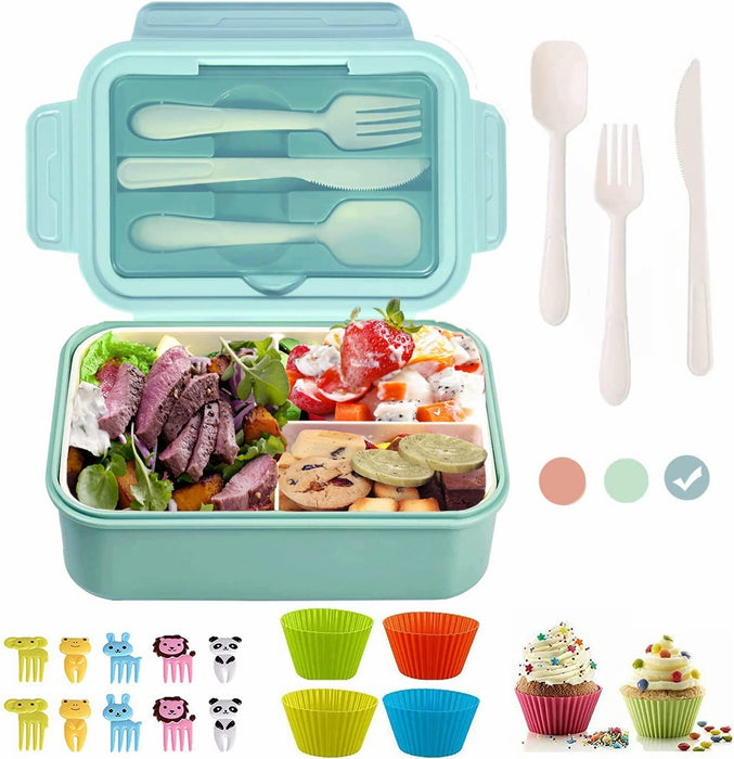 Bento Lunch Box for Adult, Bento Boxes with Fork Spoon&Muffin Silicone Cup, Compartment Bento Box Leak Proof, Microwavable Lunch Containers, Bento Box with Utensils for Work/Picnic