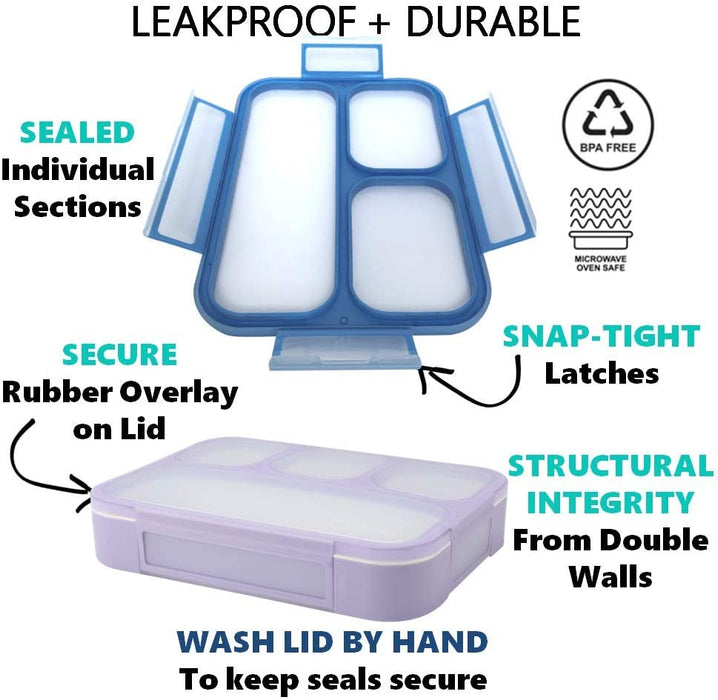 Bento Lunch Box Kids & Adult: Leakproof Lunch Containers for Boys & Girls with 3 Compartments - School, Daycare, Meal Planning Portion Control Container, Bpa-Free Boxes, Utensils | Blue Purple 2 Pack
