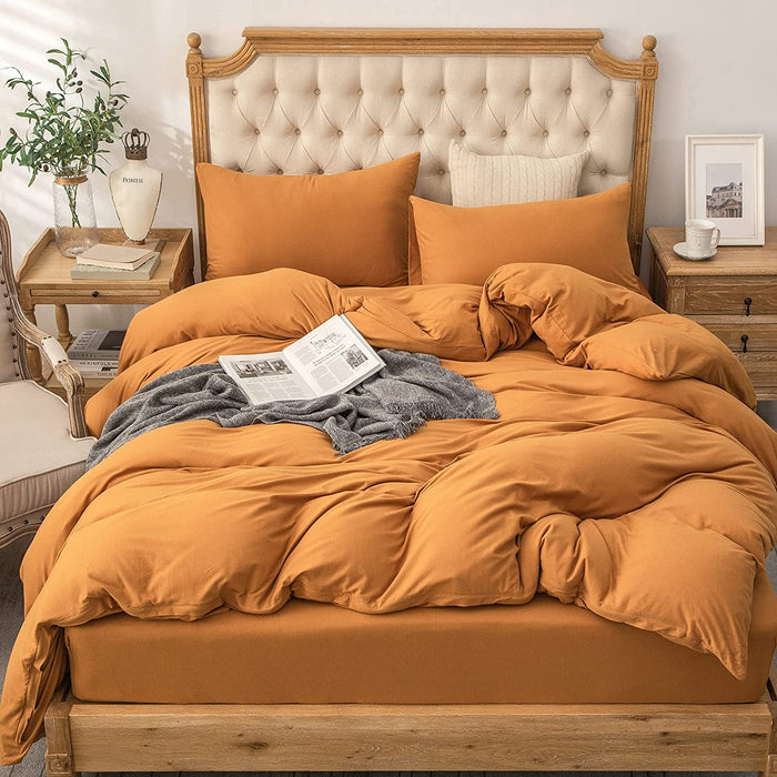 Jersey Knit Duvet Cover Set 100% T-Shirt Cotton Super Soft Comfy 3Pc Bedding Set with Zipper Closure (Solid Burnt Orange, King)