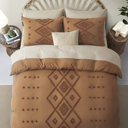 Oli Anderson Tufted Duvet Cover, Soft and Lightweight Duvet Covers Set for All Seasons, 3 Pieces Boho Embroidery Shabby Chic Bedding Set (Pumpkin, Queen, 90"×90")