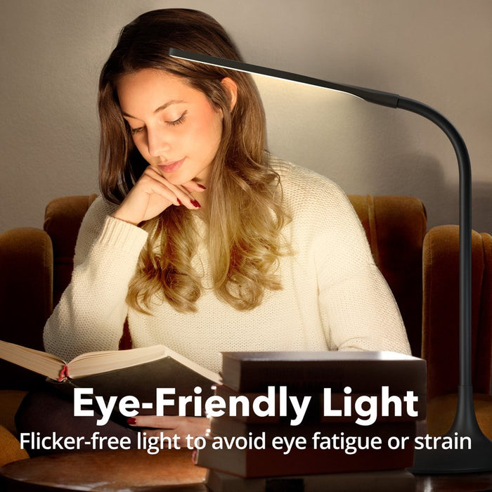 LED Desk Lamp, 15" Flexible Gooseneck Table Lamp, Dimmable Office Reading Lamp with Smooth Brightness Adjustment Touch Control, Black