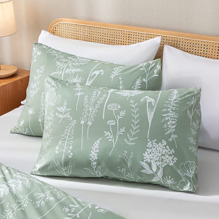 Queen Comforter Set Sage Green Comforter,3 PCS Bedding Sets Floral Comforter Set Plant Flowers Printed on Fluffy Comforter Set for All Season